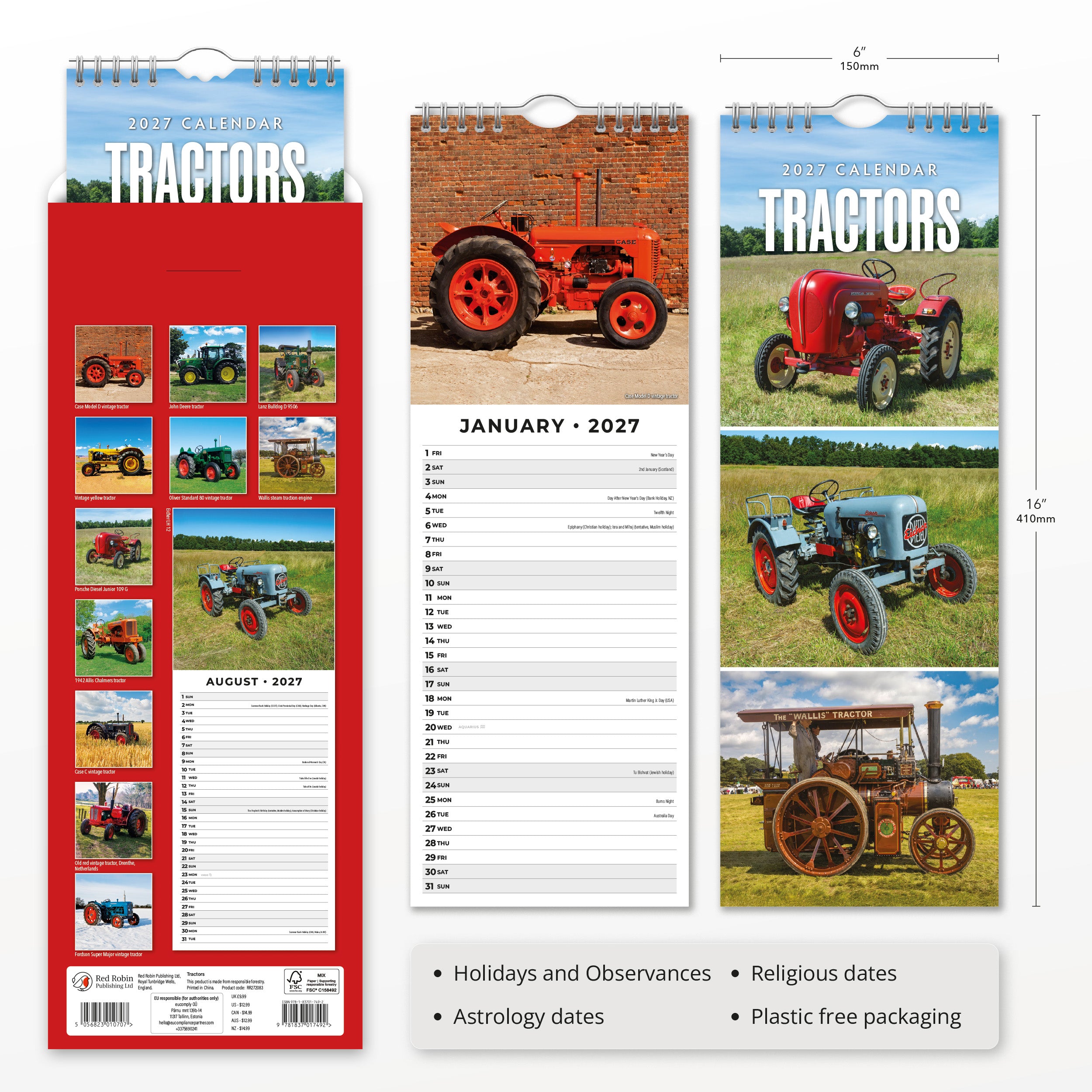 2027 Tractors - Slim Wall Calendar