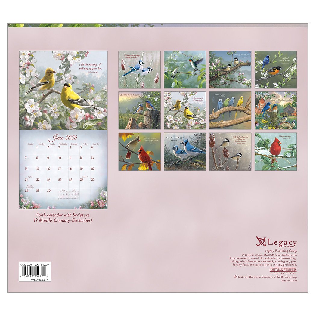 2026 Legacy Songbirds Of Faith - Scripture - Deluxe Wall Calendar