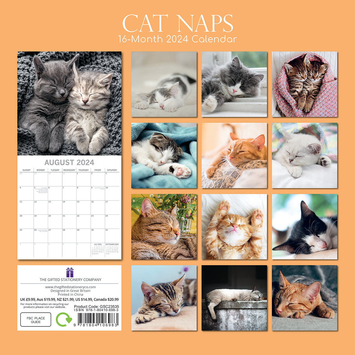2024 Cat Naps - Square Wall Calendar - Cats & Kittens Calendars by The