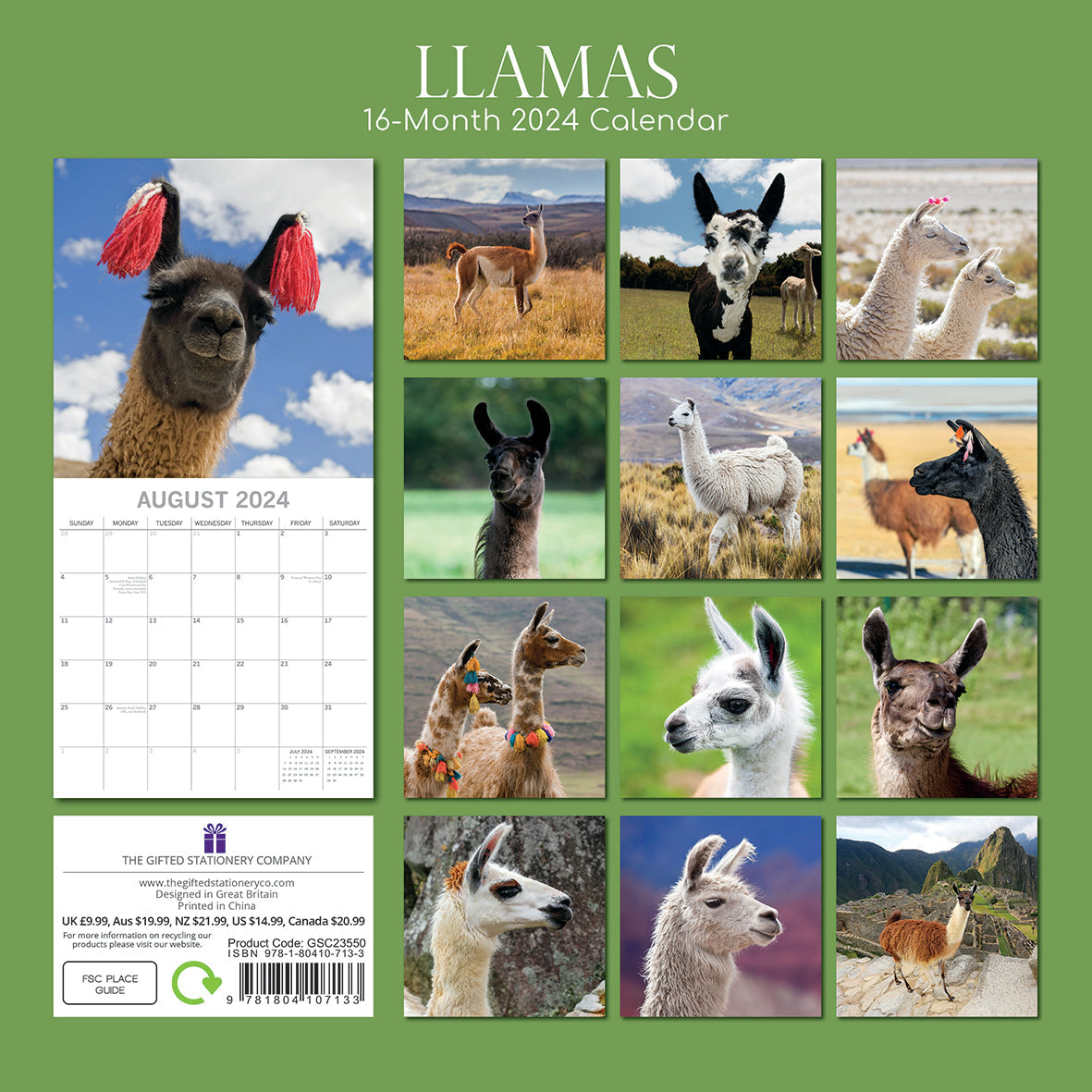 2024 Llamas Square Wall Calendar Animals & Wildlife Calendars by