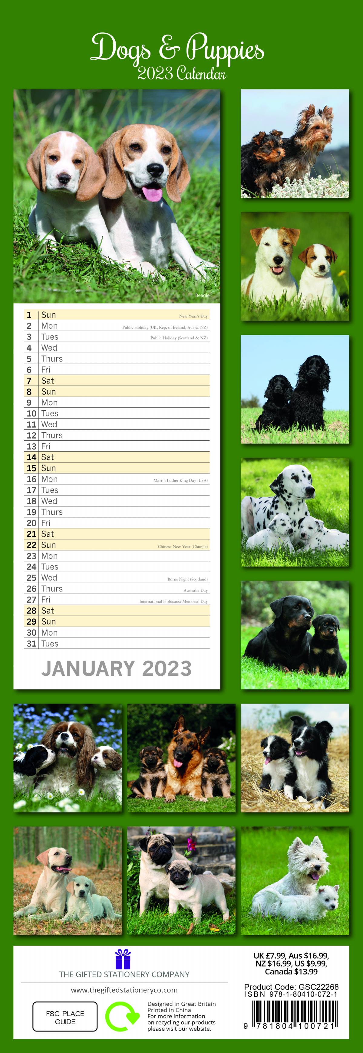 2023 Dogs & Puppies - Slim Wall Calendar