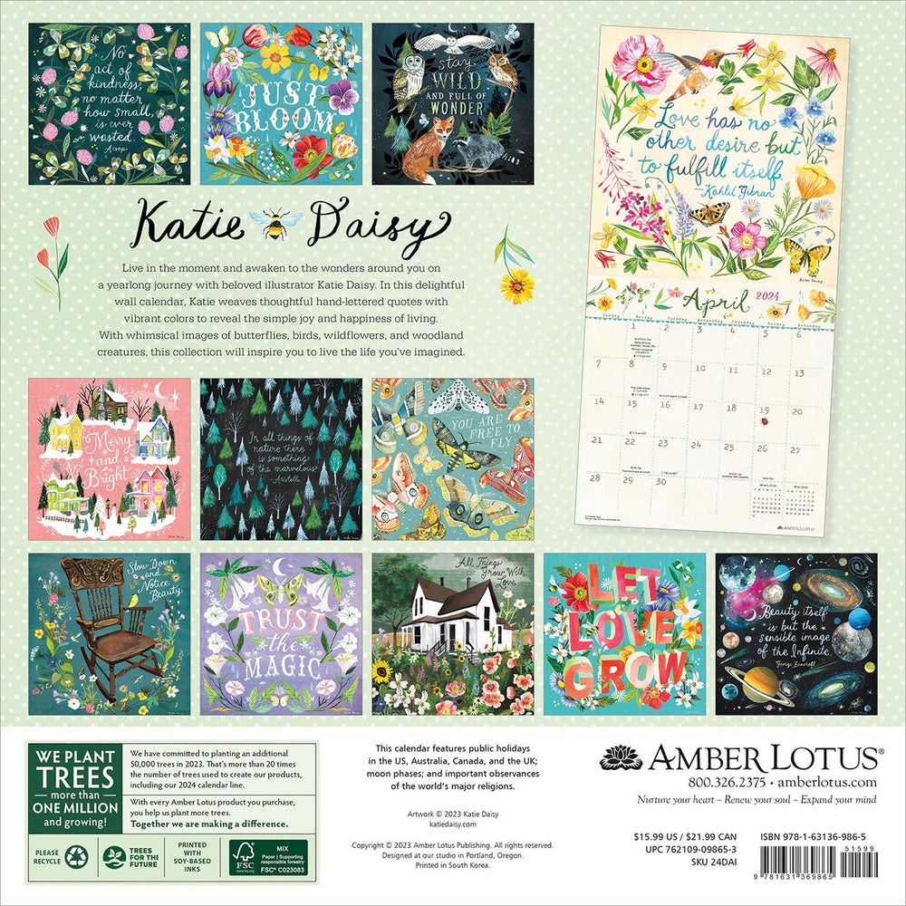 2024 Katie Daisy Square Wall Calendar Art Calendars by Amber Lotus