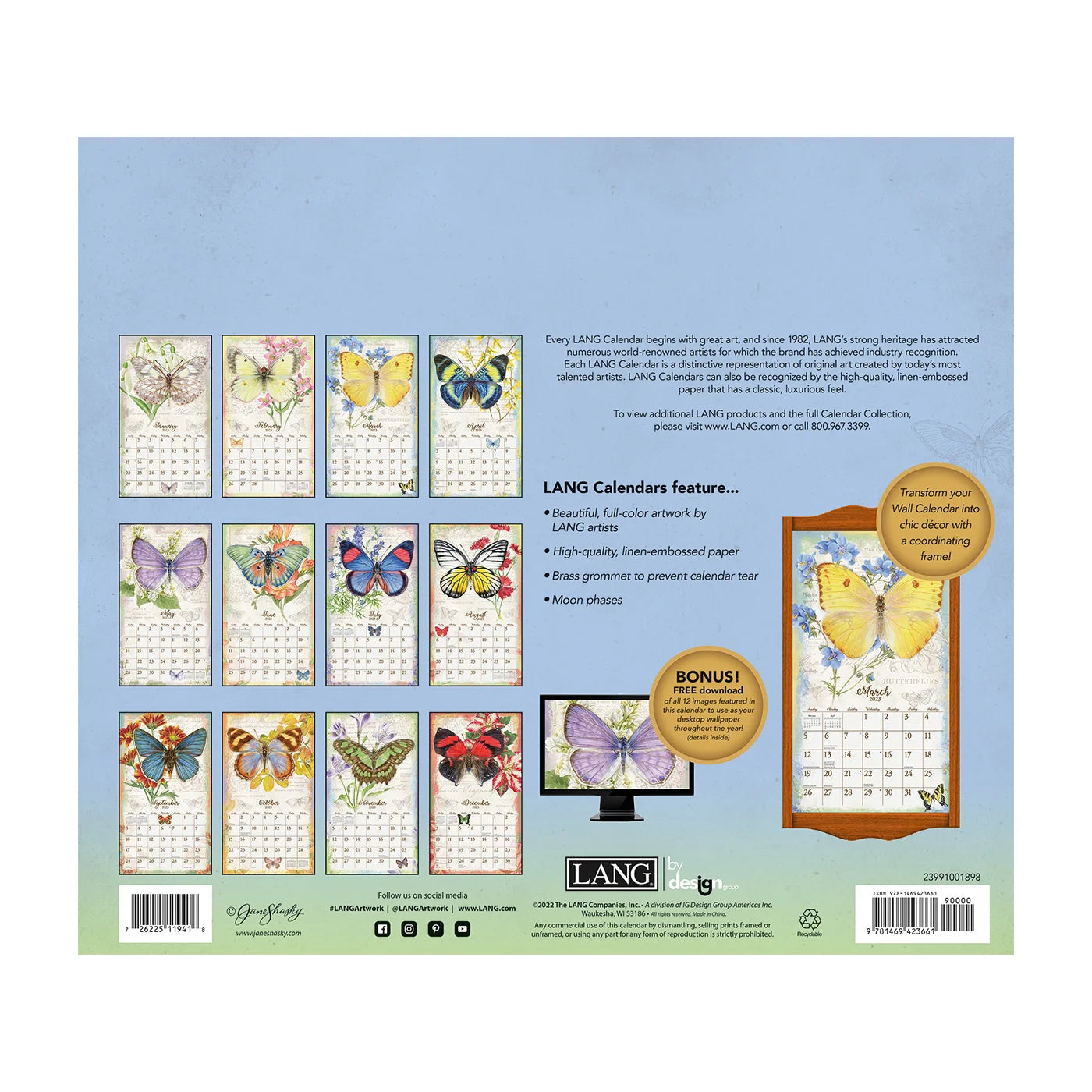 2023 LANG Butterflies by Jane Shasky - Deluxe Wall Calendar