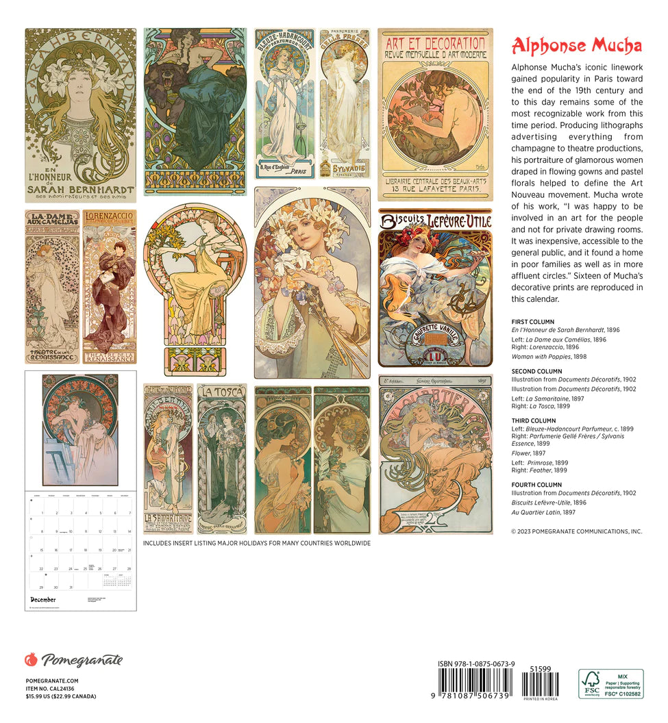 2024 Alphonse Mucha Square Wall Calendar Art Calendars by