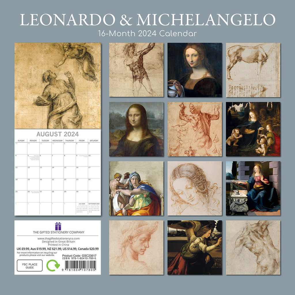2024 Leonardo & Michelangelo Square Wall Calendar Art Calendars by