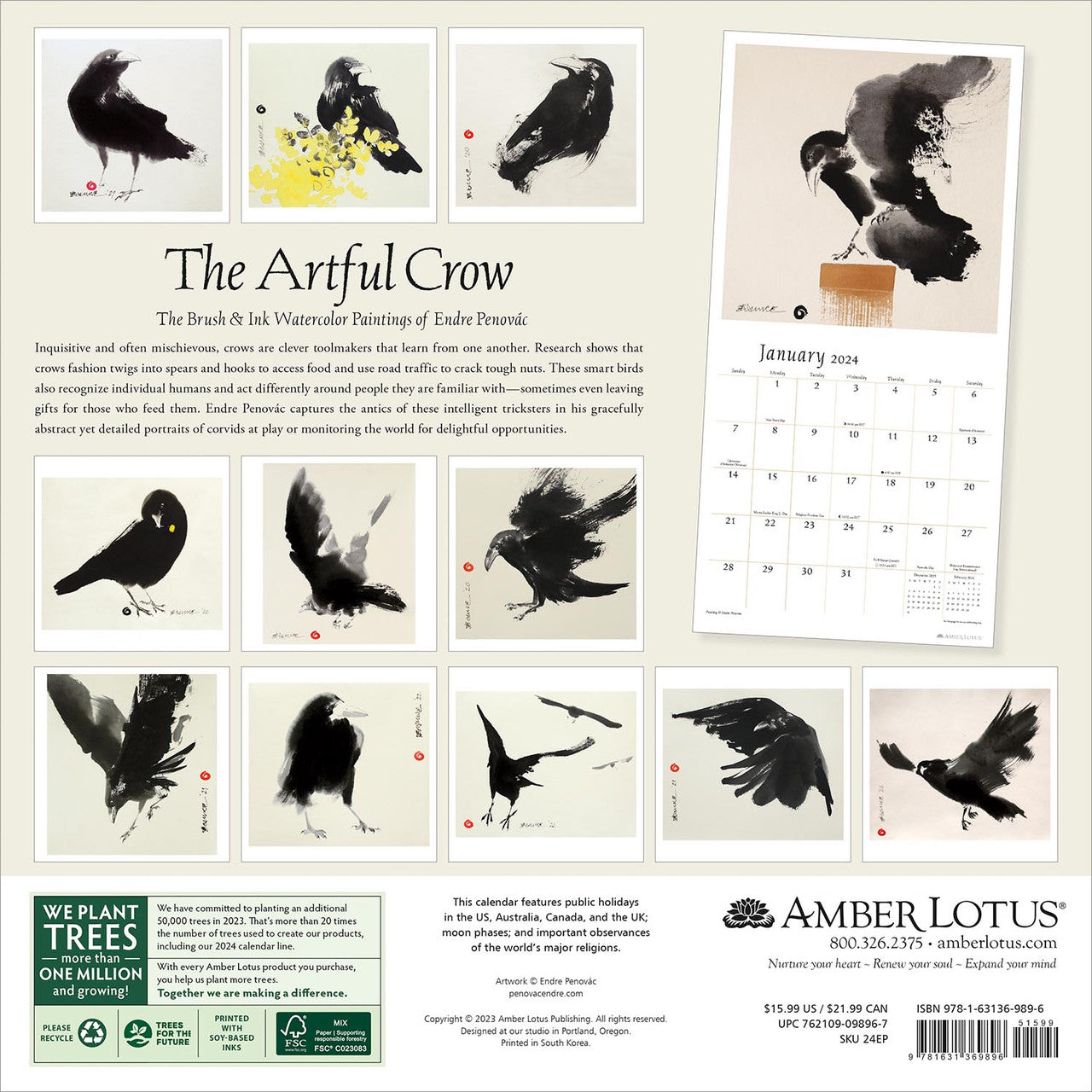 2024 The Artful Crow Square Wall Calendar Animals Wildlife   513232fc22d59c7d8bc03e4c50ecc4e8 