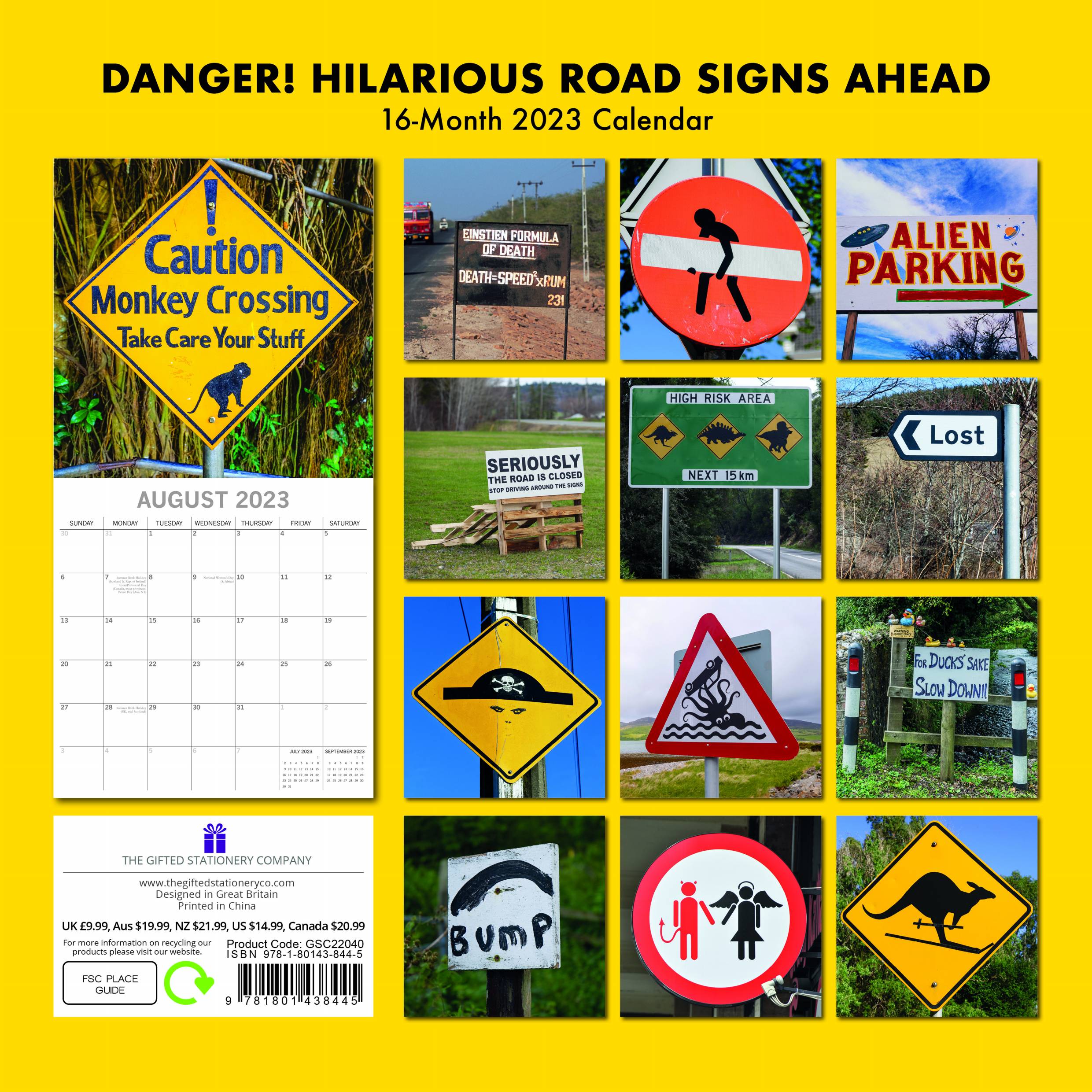 2023 Danger!.     Hilarious Road Signs Ahead - Square Wall Calendar
