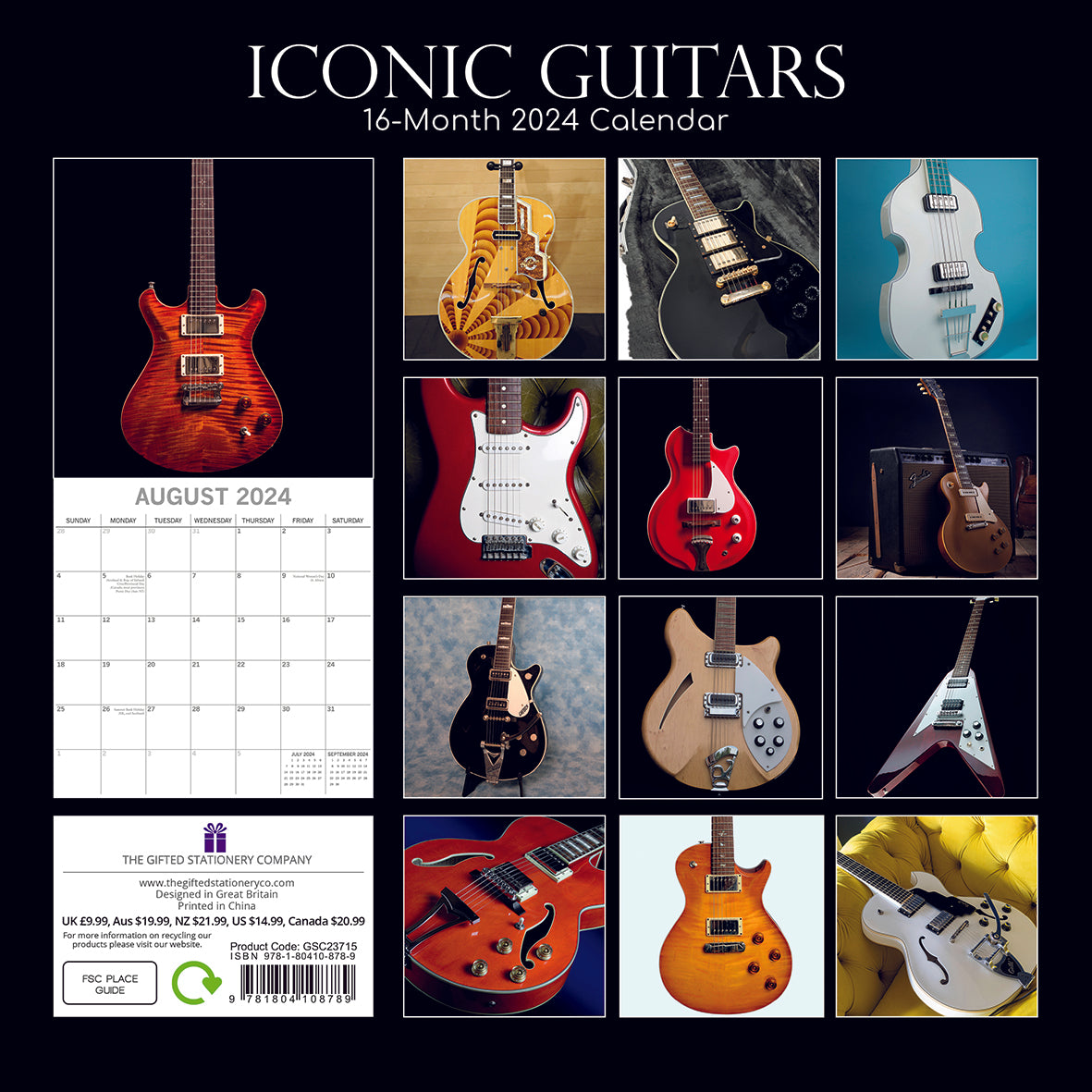 2024 Iconic Guitars Square Wall Calendar Hobbies & Other Calendars