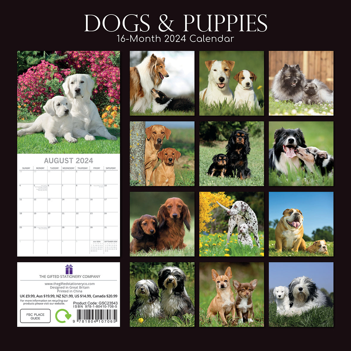 2024 Dogs & Puppies - Square Wall Calendar