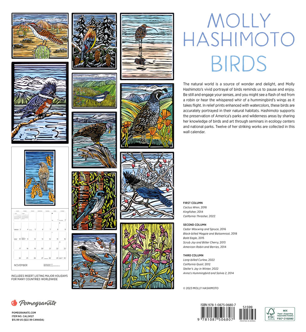 2024 Molly Hashimoto Birds Square Wall Calendar Art Calendars by