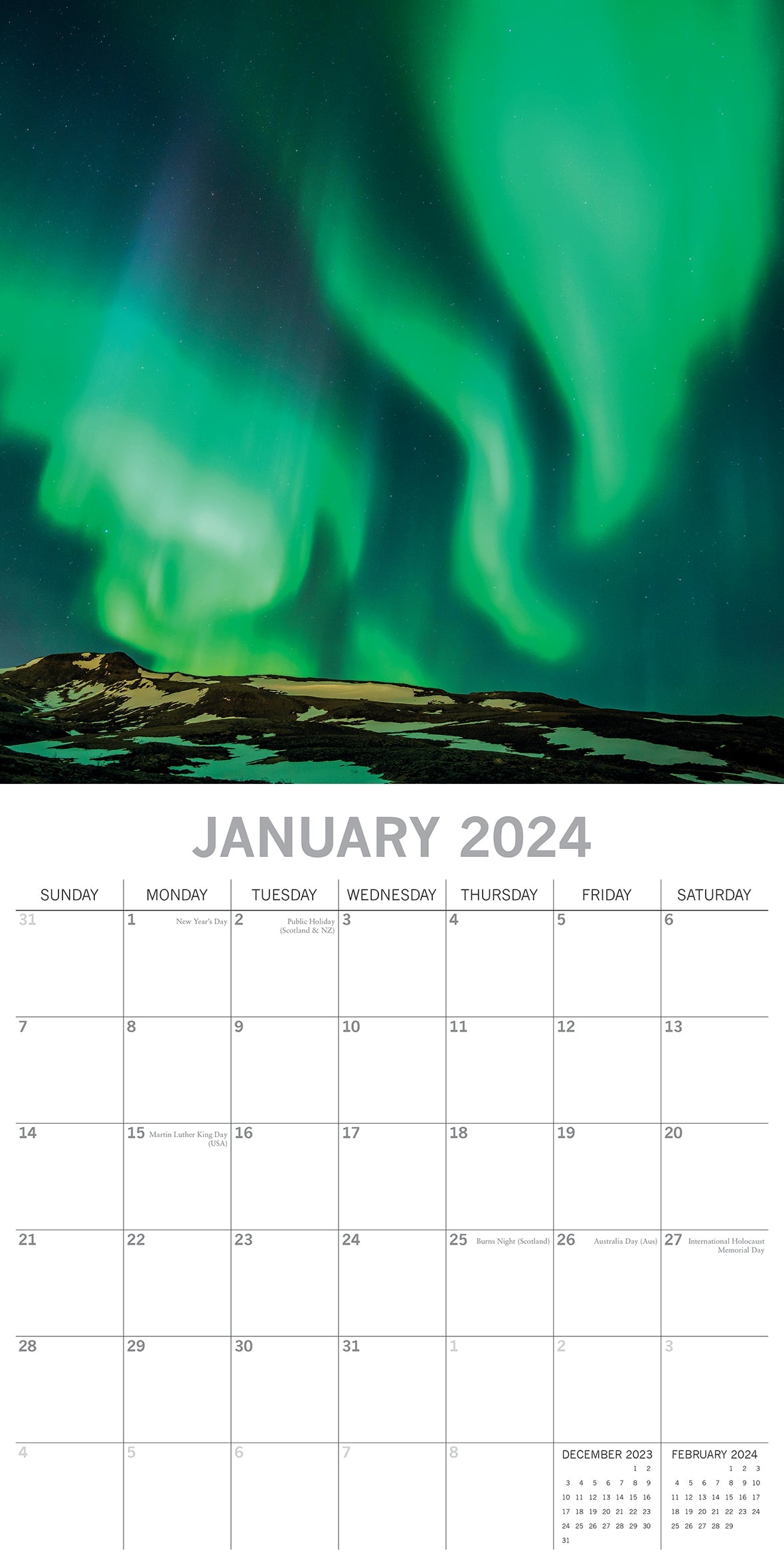 2024 Northern Lights Square Wall Calendar Sceneries & Flowers