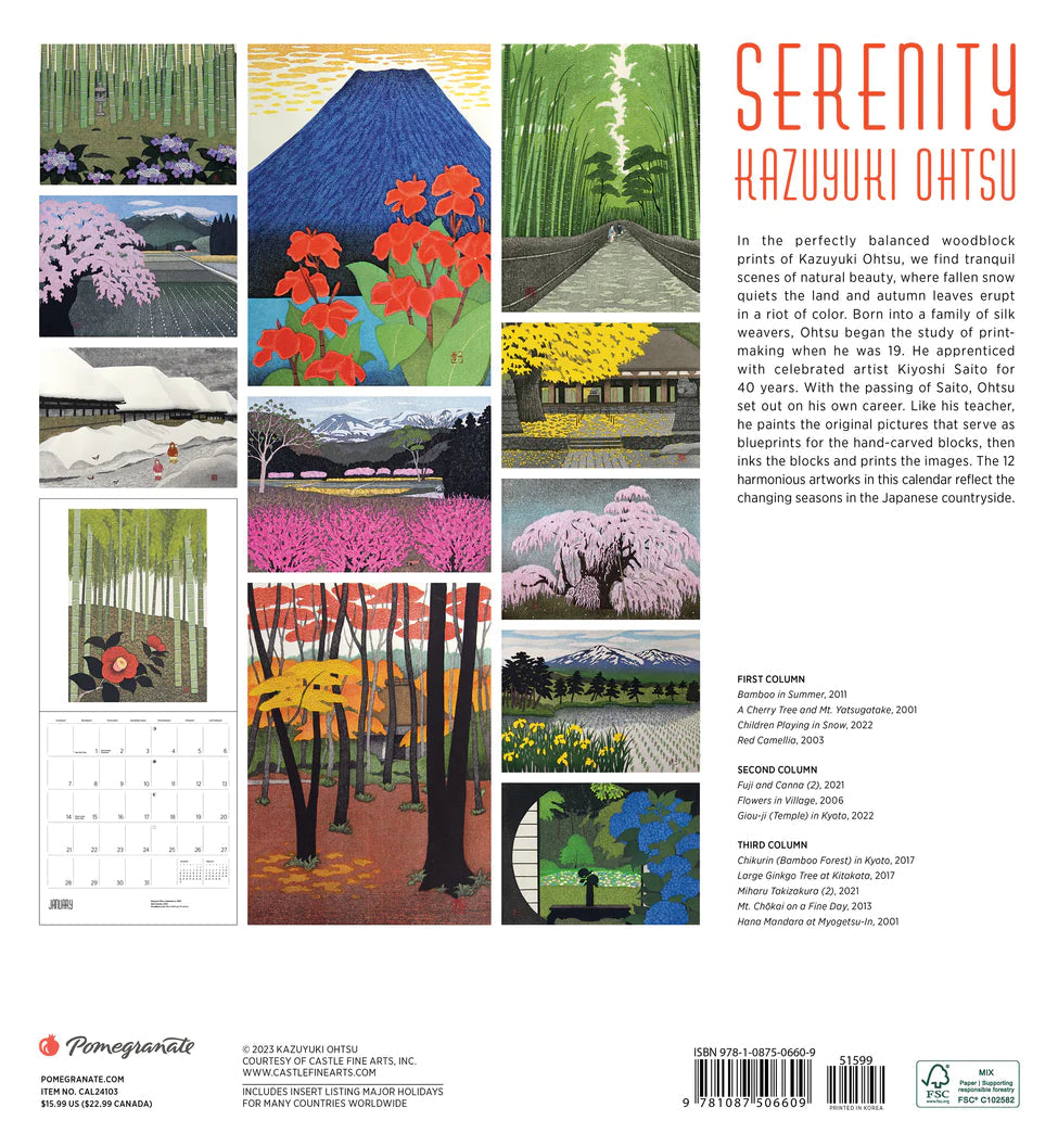 2024 Serenity Kazuyuki Ohtsu Square Wall Calendar Art Calendars