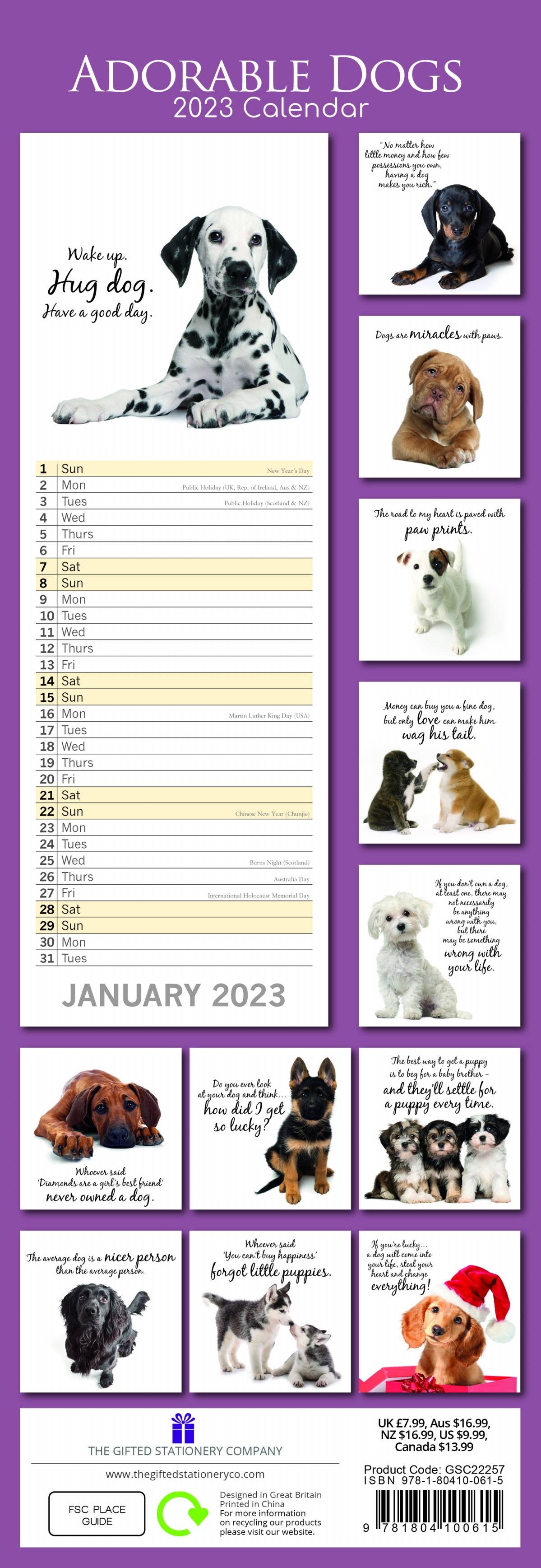 2023 Adorable Dogs - Slim Wall Calendar