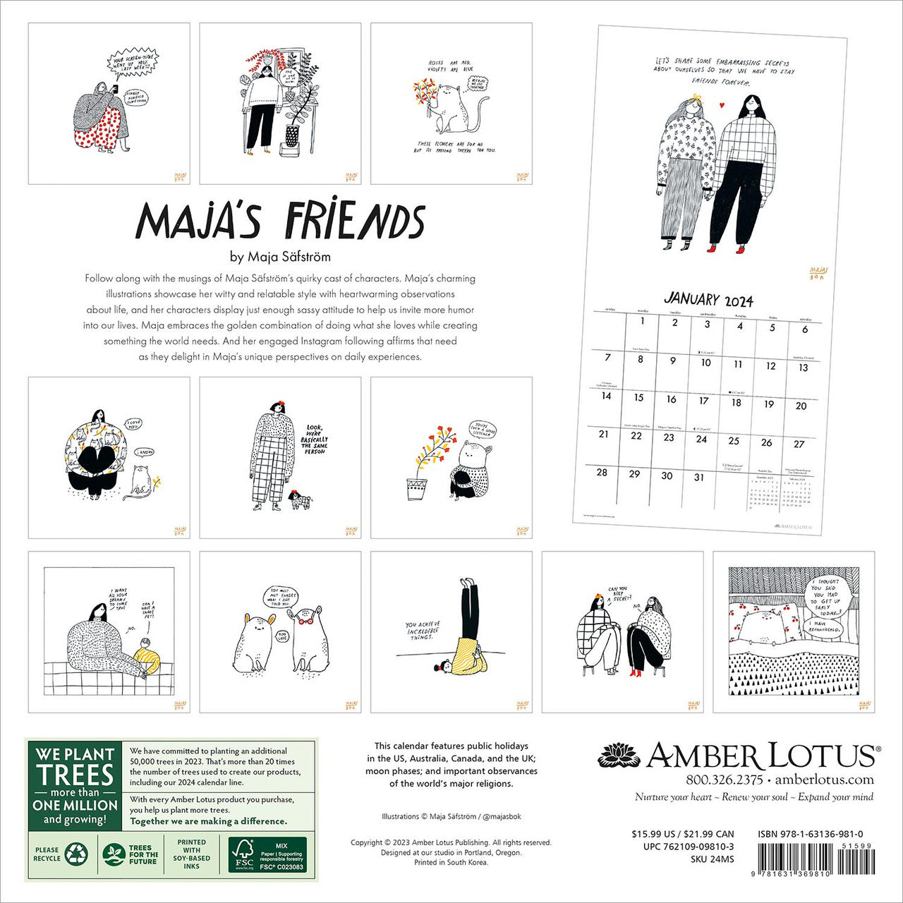 2024 Maja's Friends - Square Wall Calendar - Art Calendars by Amber