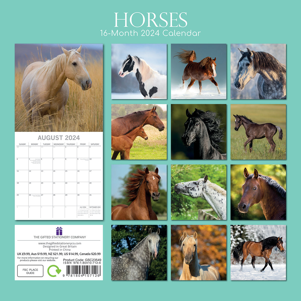 2024 Horses - Square Wall Calendar