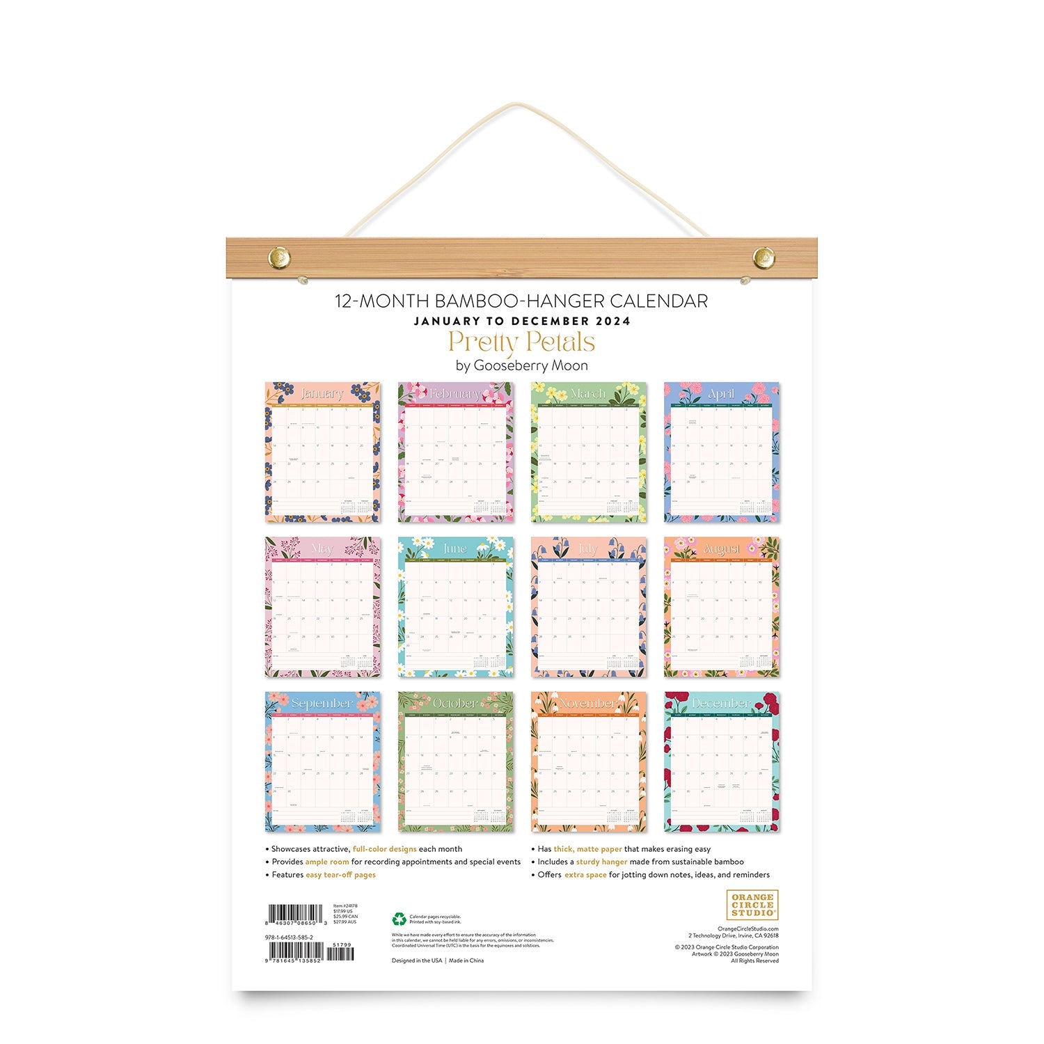 2024 Pretty Petals - Bamboo-Hanger Deluxe Wall Calendar  SOLD OUT