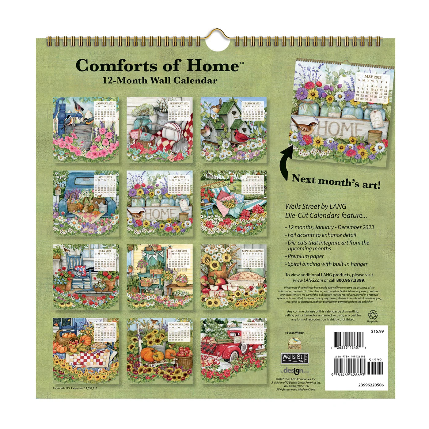 2023 LANG Comforts Of Home By Susan Winget - Die Cut Square Wall Calendar