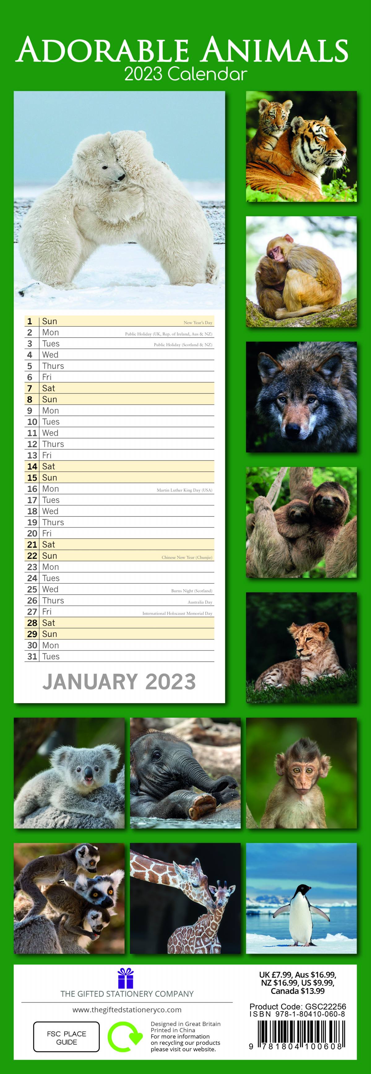 2023 Adorable Animals - Slim Wall Calendar