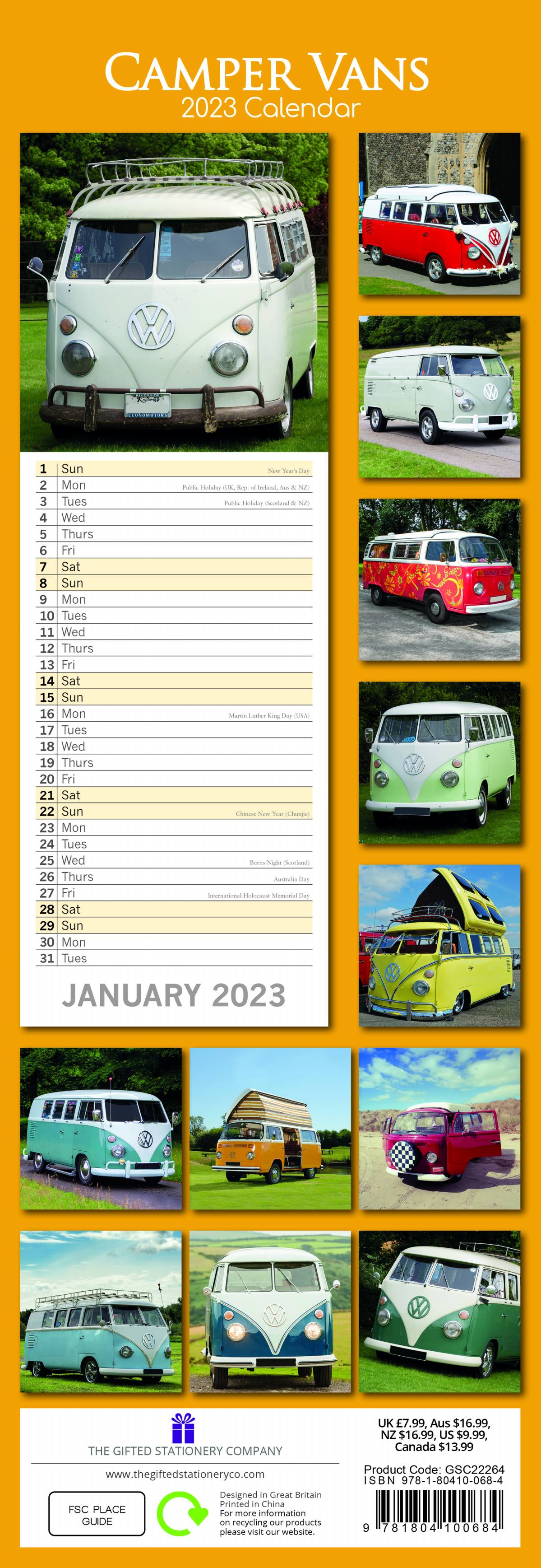 2023 Camper Vans - Slim Wall Calendar