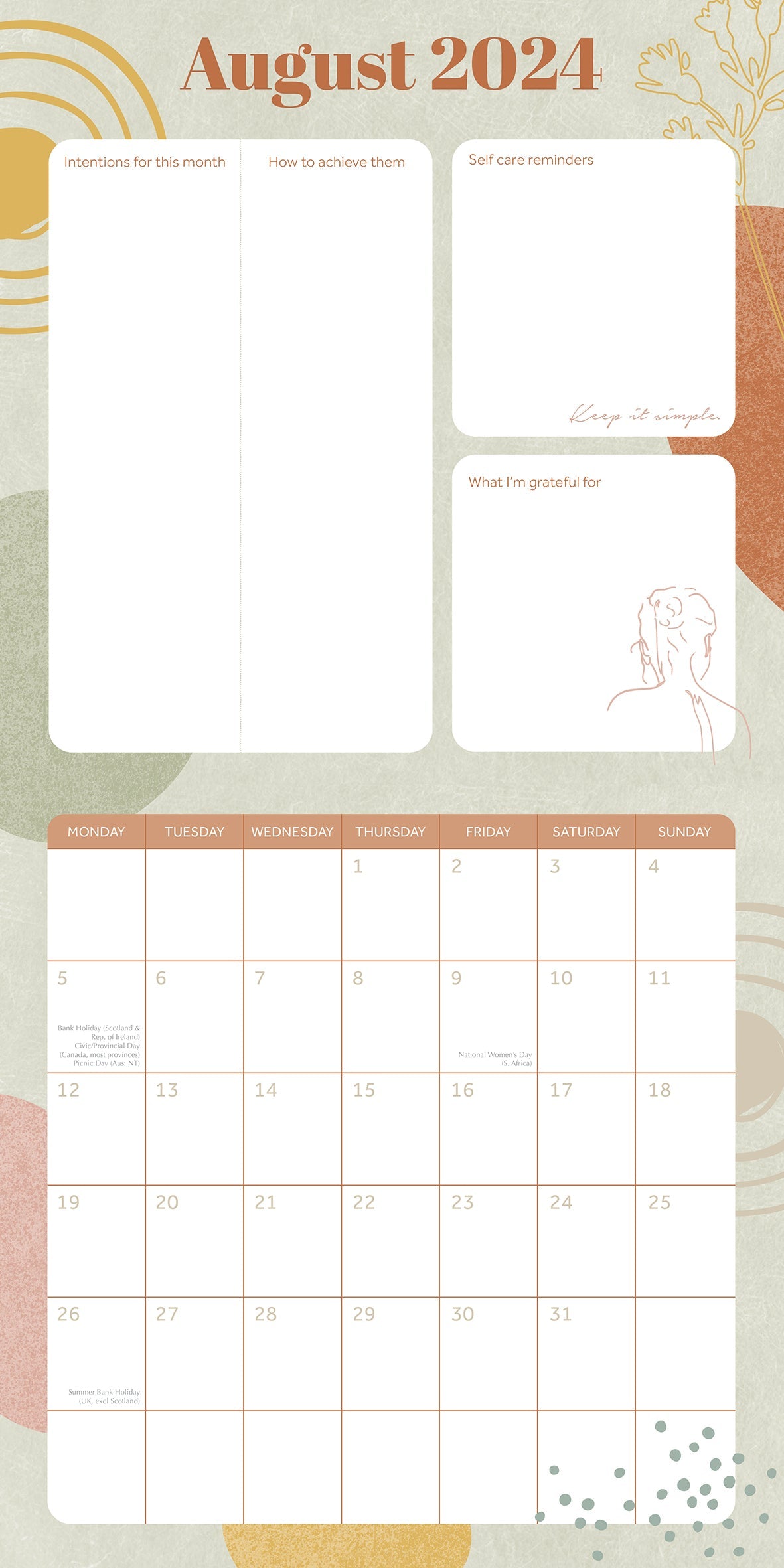 2024 Wellness Planner - Square Wall Calendar