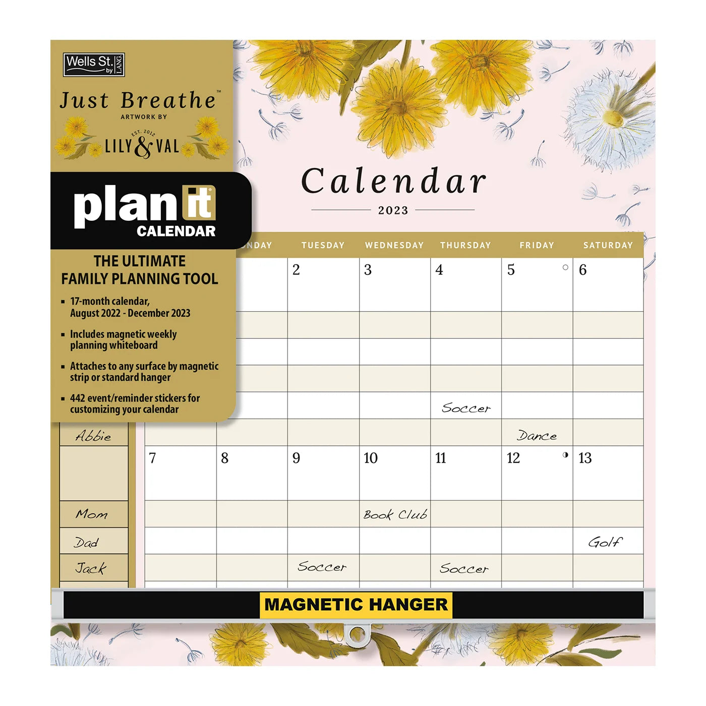 2023 LANG Just Breathe By Lily & Val - Plan-it Magnetic Square Wall Calendar