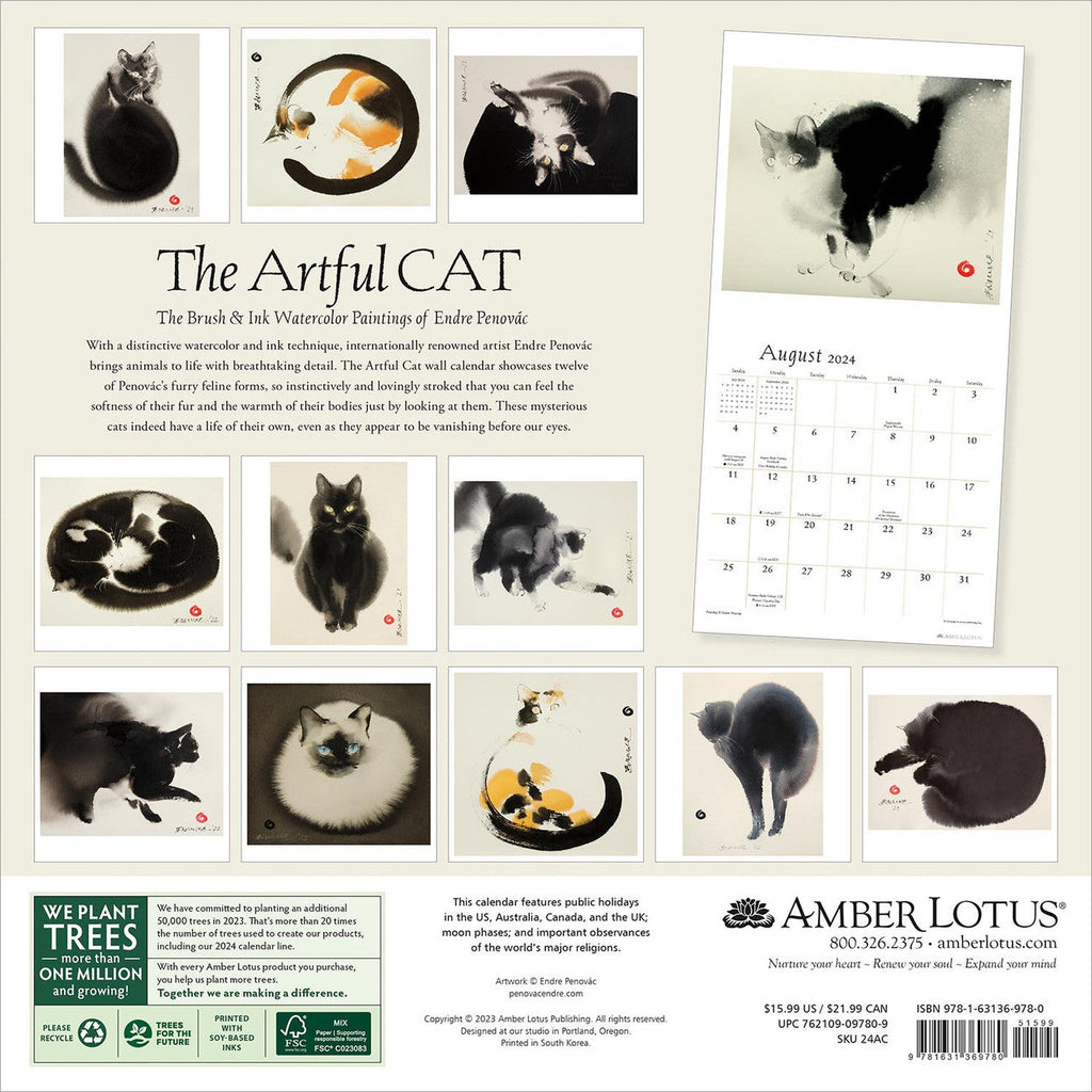 2024 The Artful Cat - Square Wall Calendar - Art Calendars by Amber
