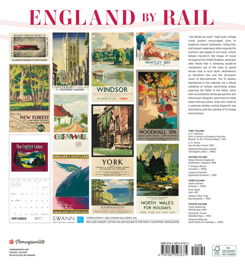 2024 England by Rail Square Wall Calendar Travel Calendars by