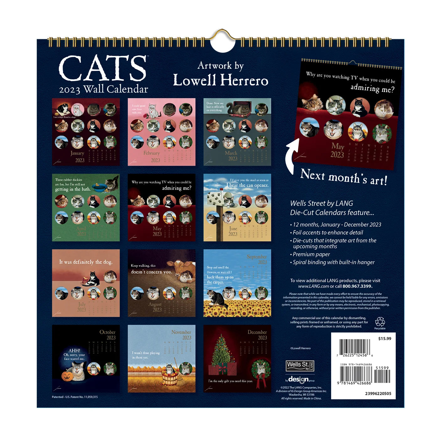 2023 LANG Cats By Lowell Herrero - Die Cut Square Wall Calendar