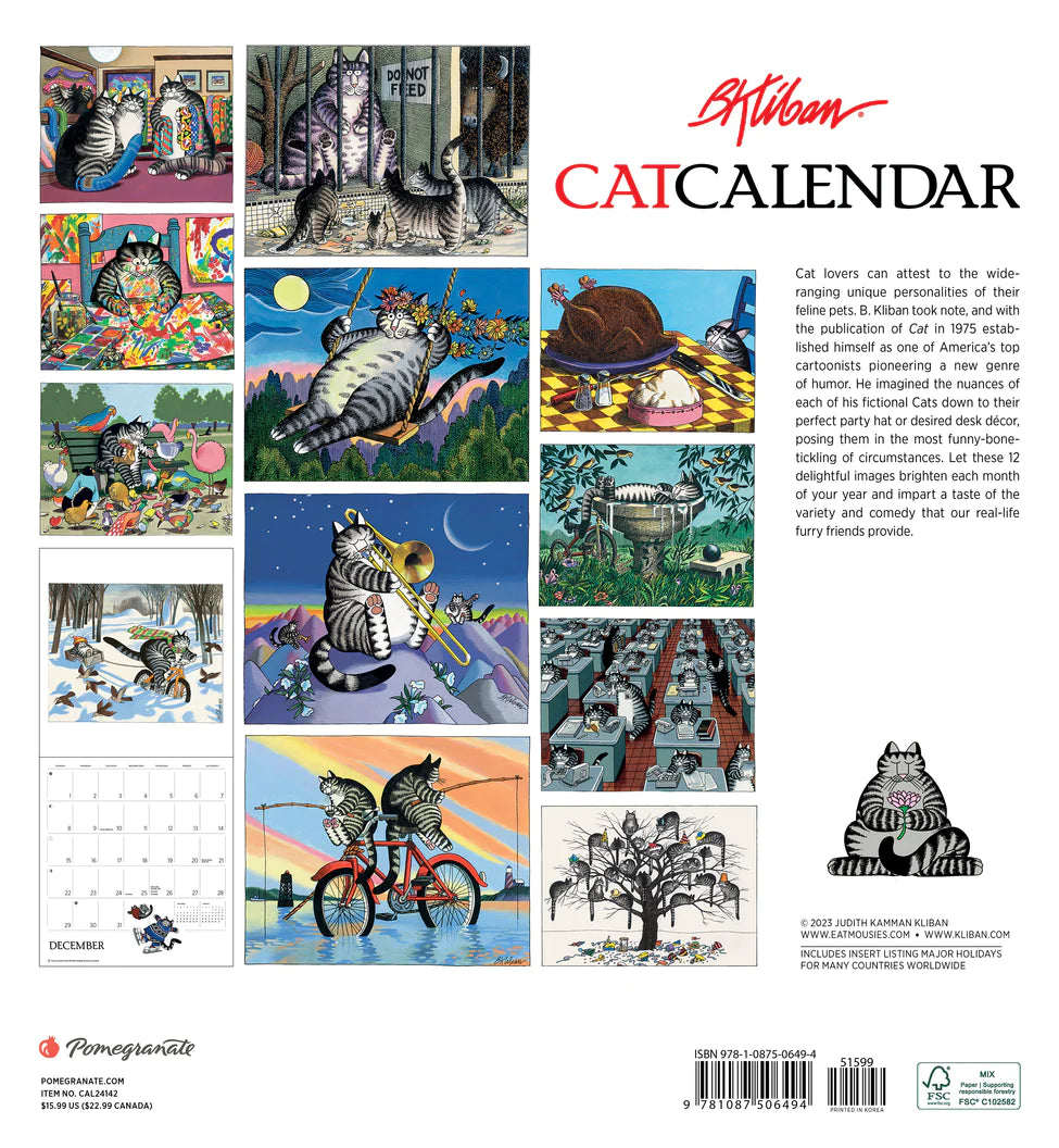 2024 B. Kliban CatCalendar Square Wall Calendar Art Calendars by