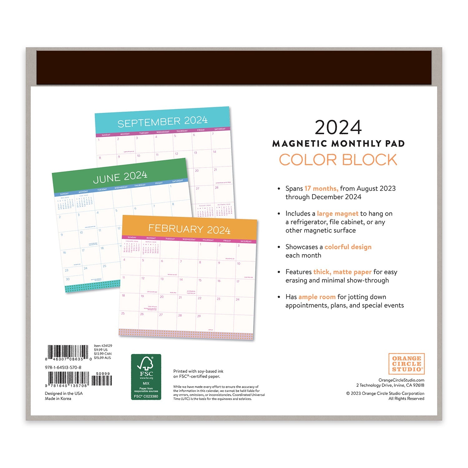 2024 Color Block - Monthly Magnetic Pad Calendar  SOLD OUT