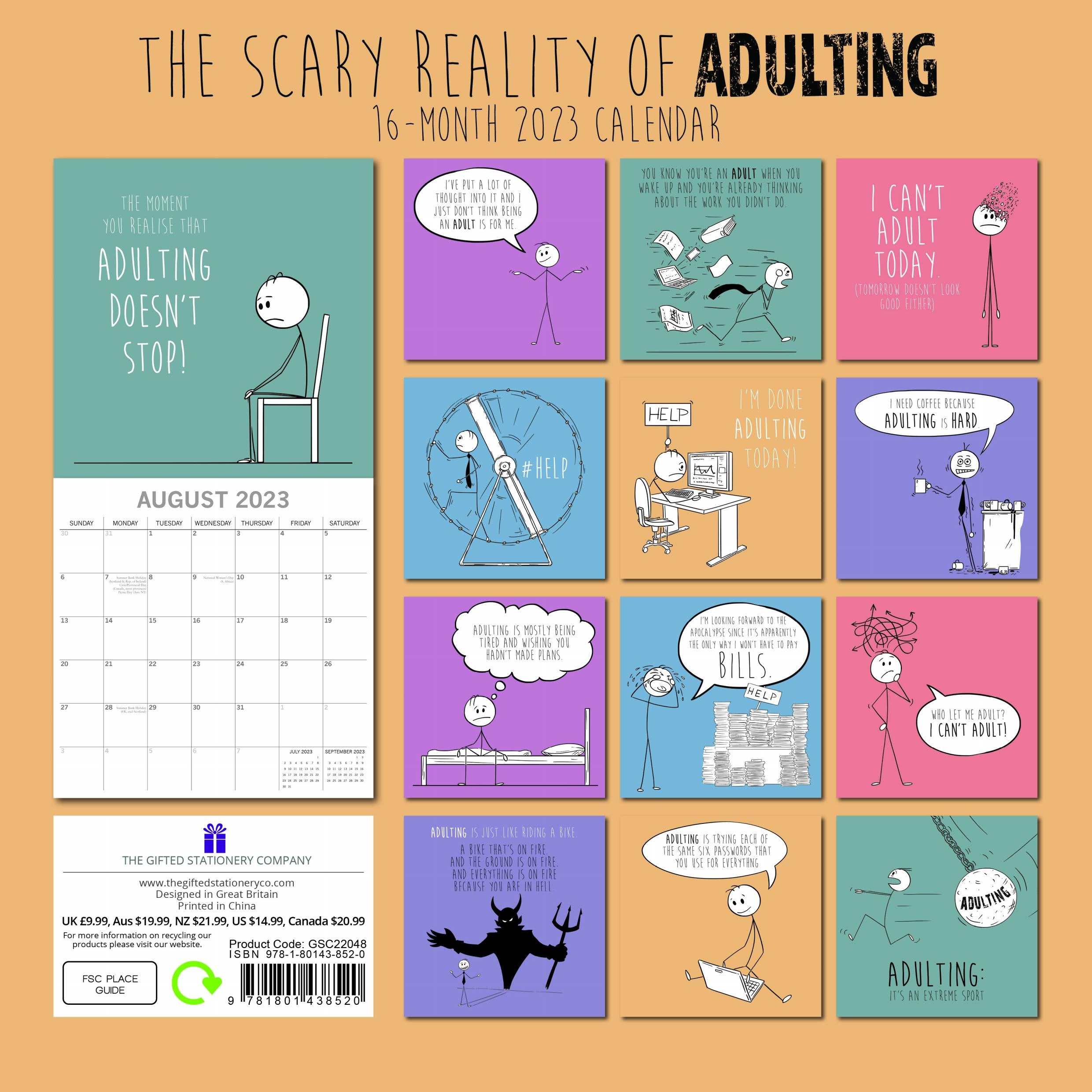 2023 The Scary Reality of Adulting - Square Wall Calendar