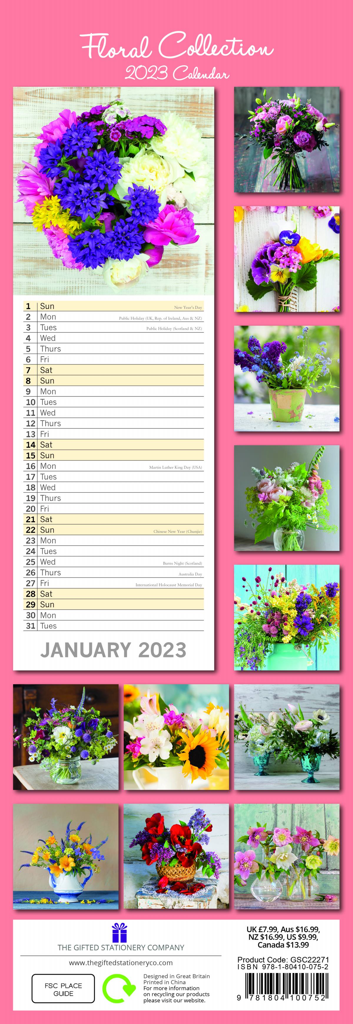 2023 Floral Collection - Slim Wall Calendar
