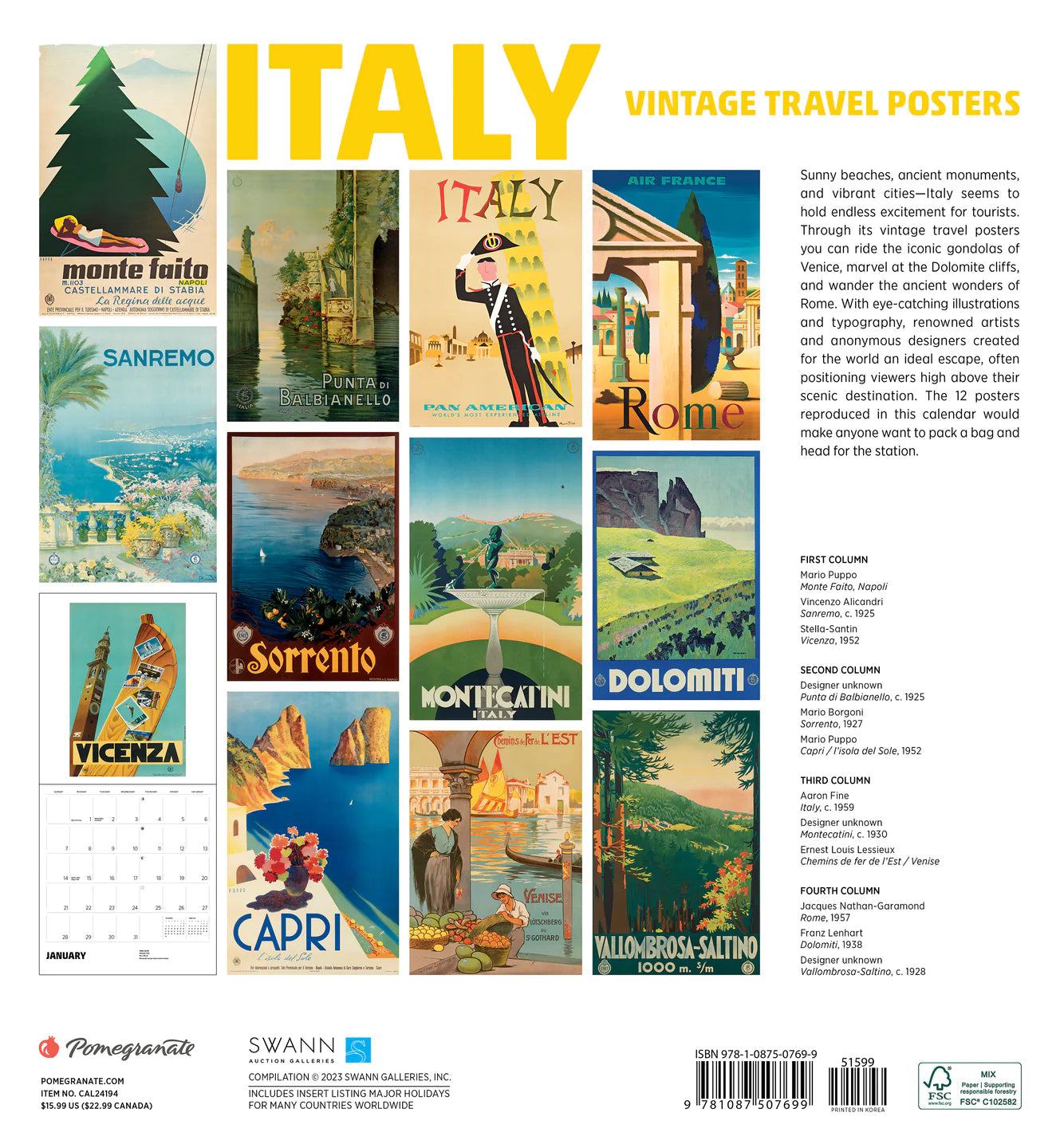 2024 Italy Vintage Travel Posters Square Wall Calendar Art   C497d9932f7e3c73f9bc9fd1b53a1da5 