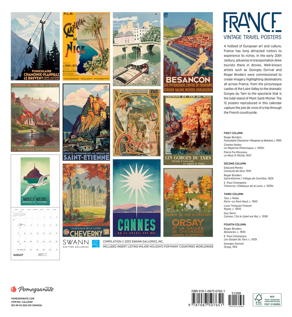 2024 France: Vintage Travel Posters - Square Wall Calendar  SOLD OUT