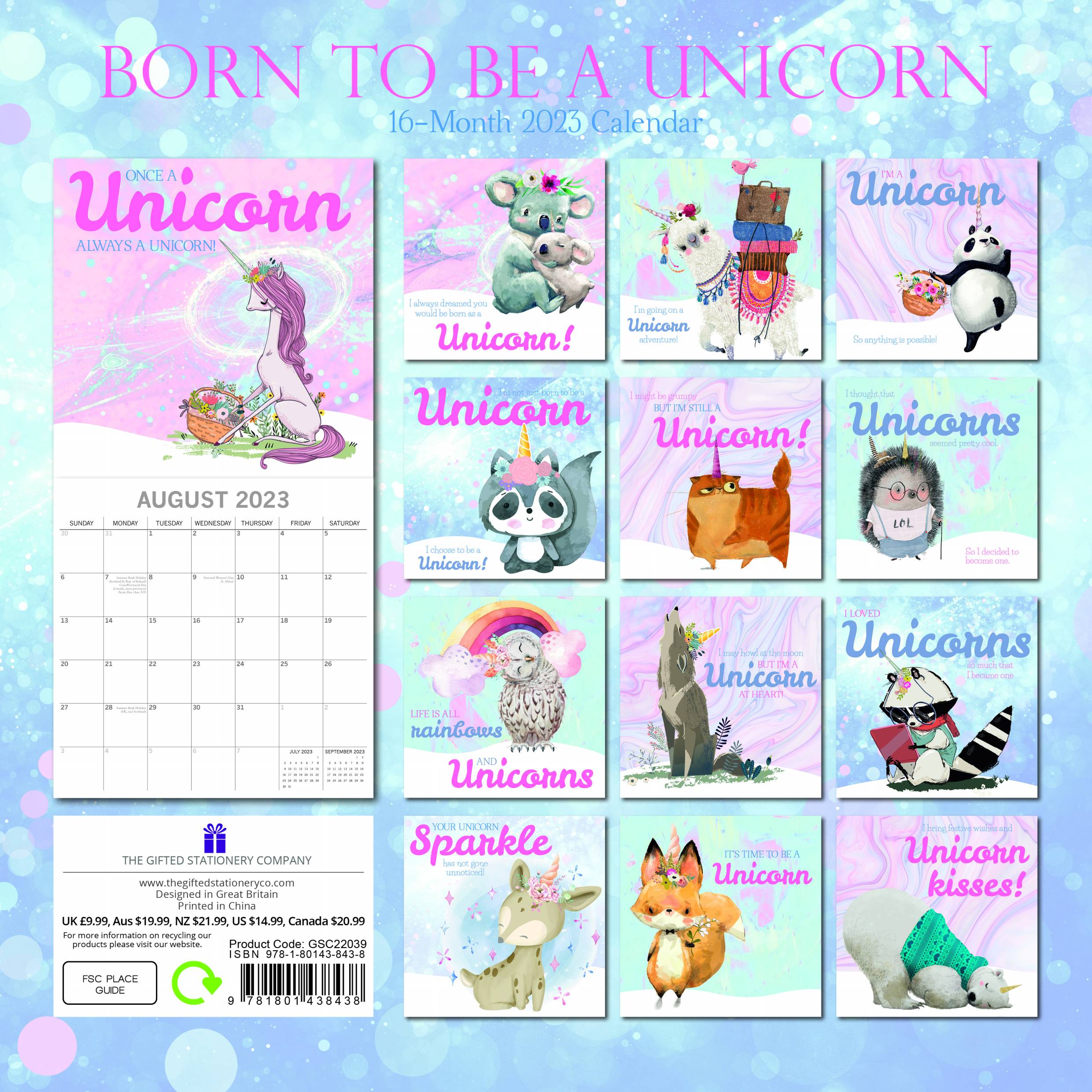 2023 Born to be a Unicorn - Square Wall Calendar