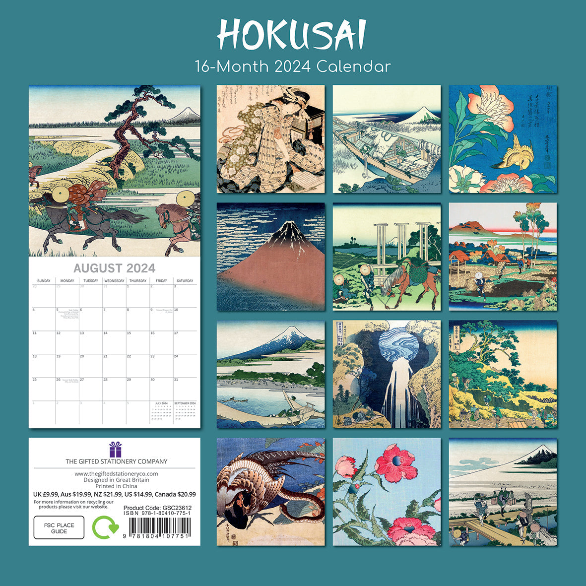 2024 Hokusai Square Wall Calendar Art Calendars by The Gifted