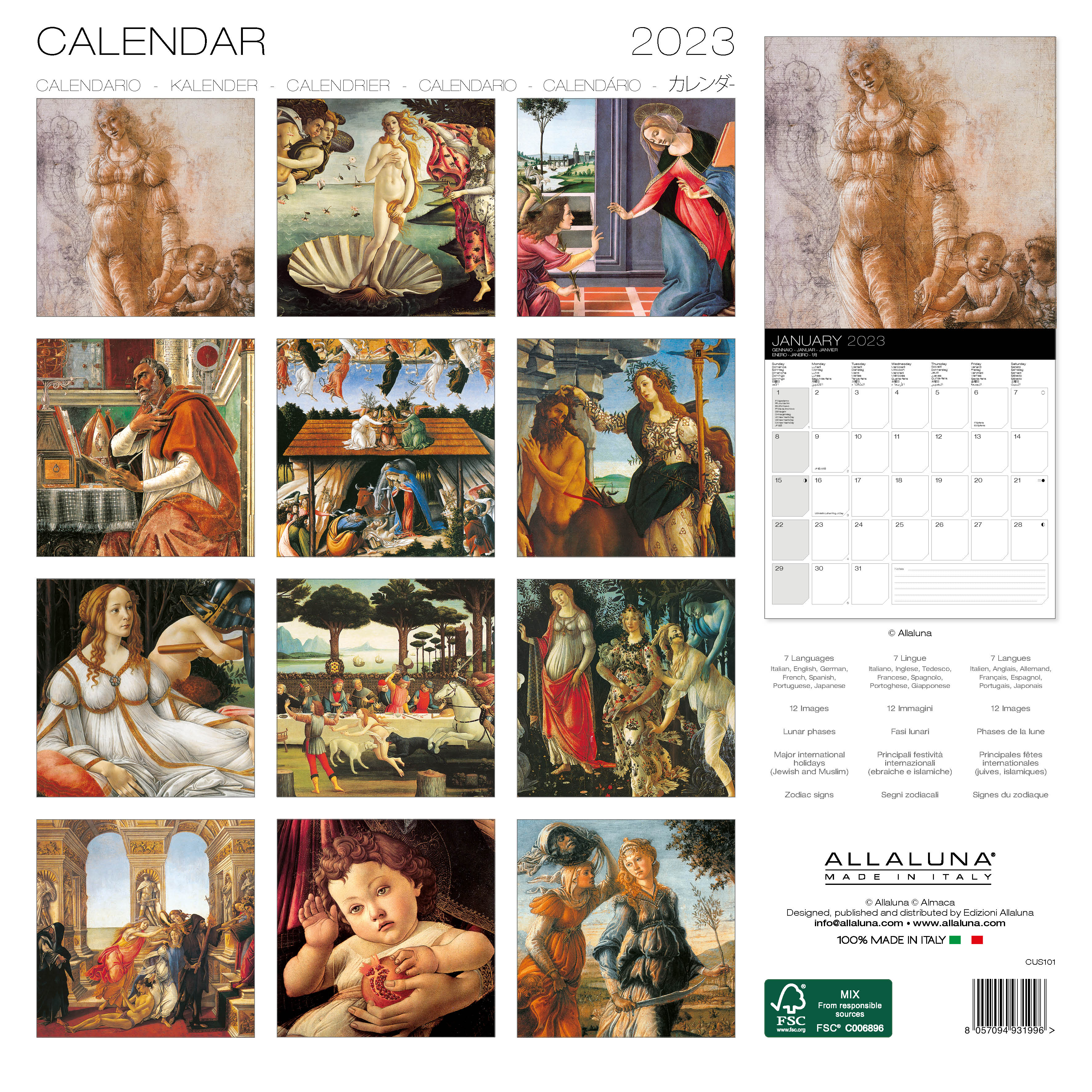 2023 Botticelli - Square Wall Calendar