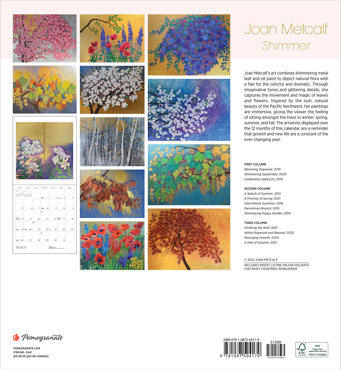 2023 Joan Metcalf: Shimmer - Square Wall Calendar
