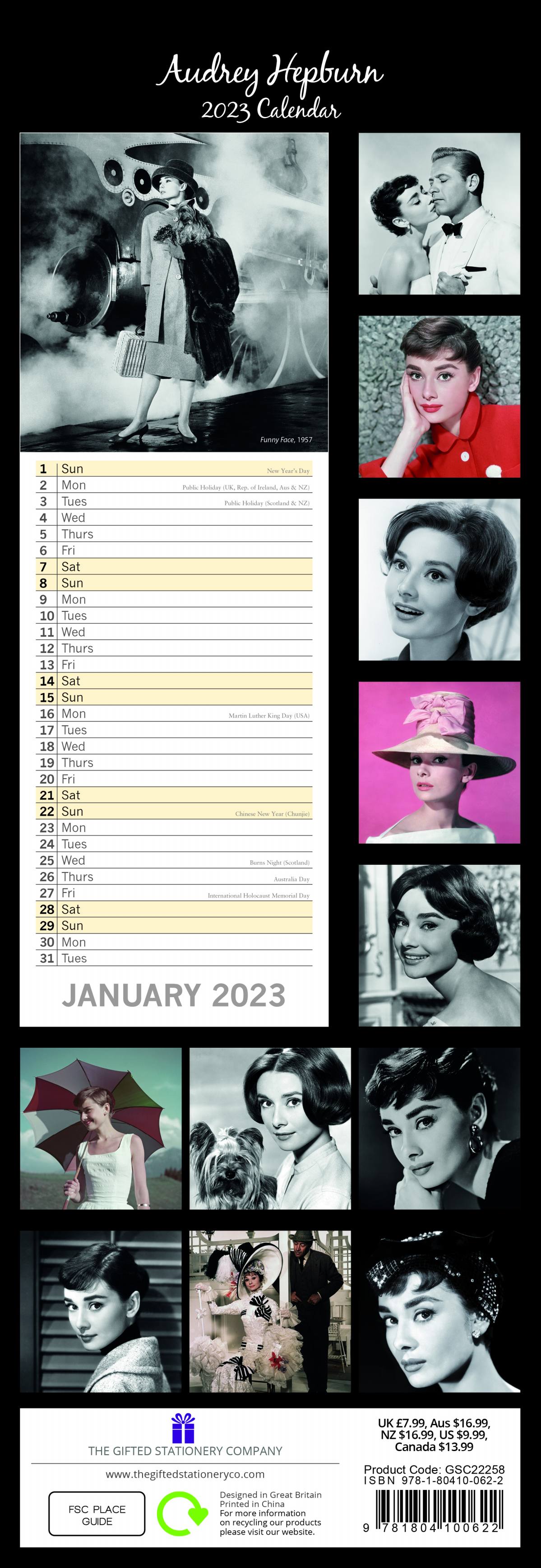 2023 Audrey Hepburn - Slim Wall Calendar