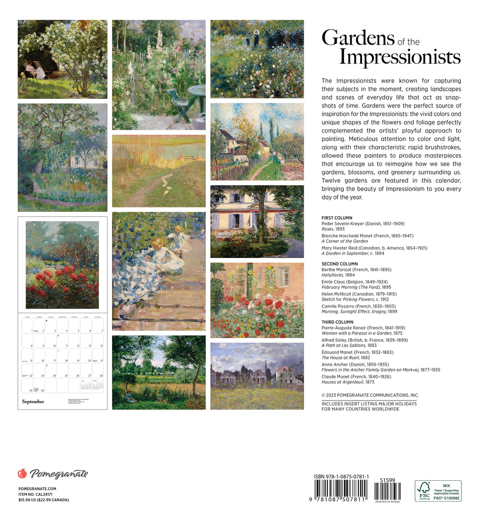 2024 Gardens of the Impressionists - Square Wall Calendar  SOLD OUT